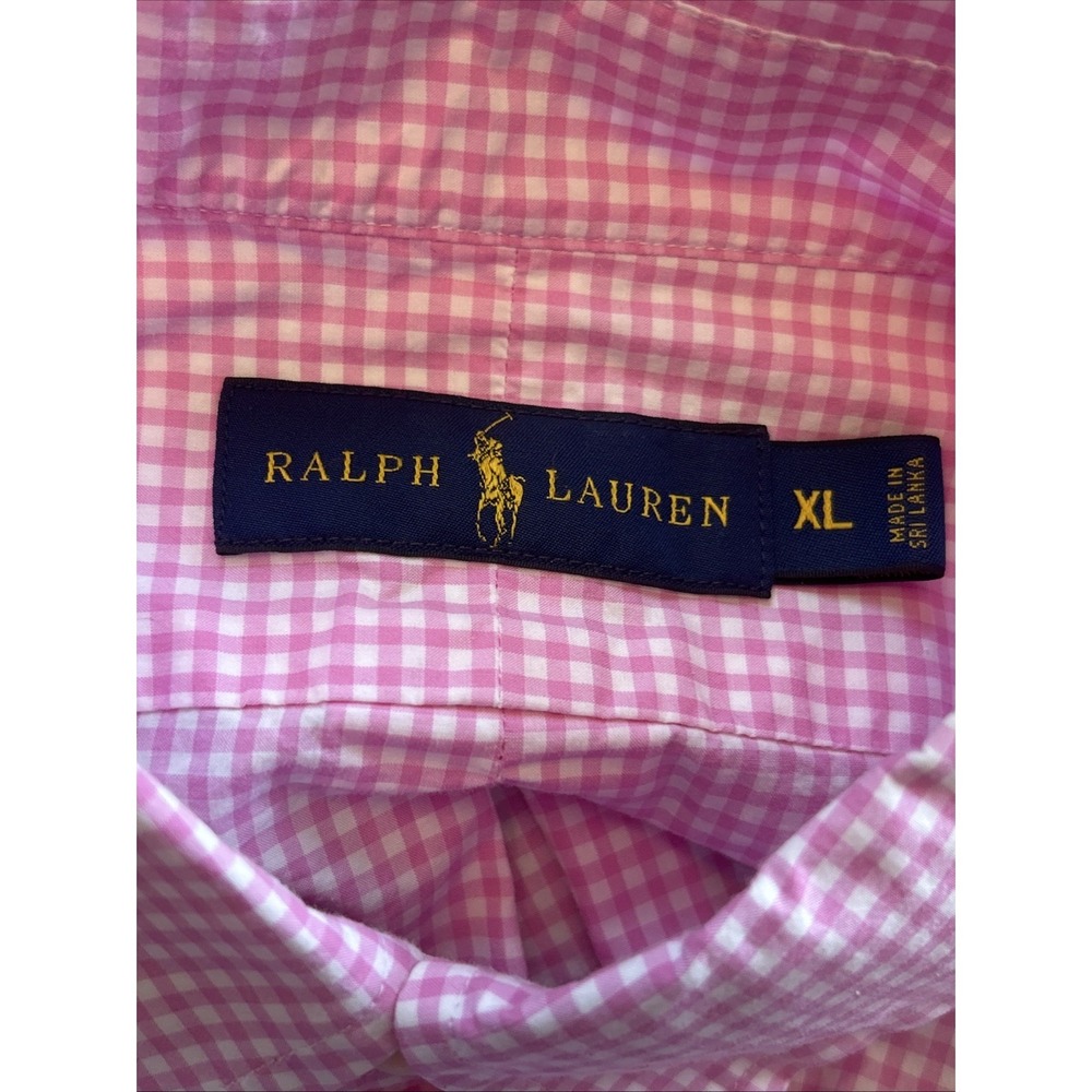 Ralph Lauren Men's XL Pink Gingham Shirt Green Pony Cotton Long Sleeve - Picture 9 of 9